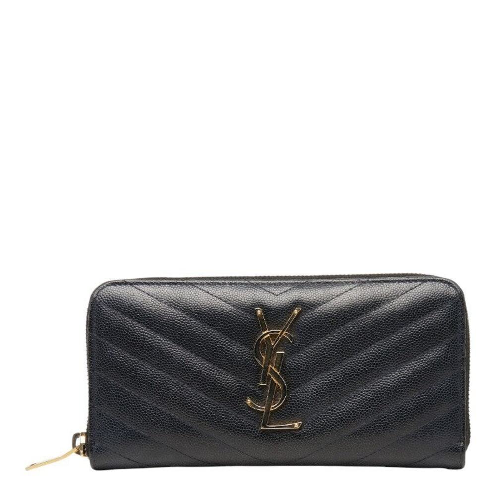 Saint Laurent Monogram YSL Logo Round Zipper Long Wallet Black